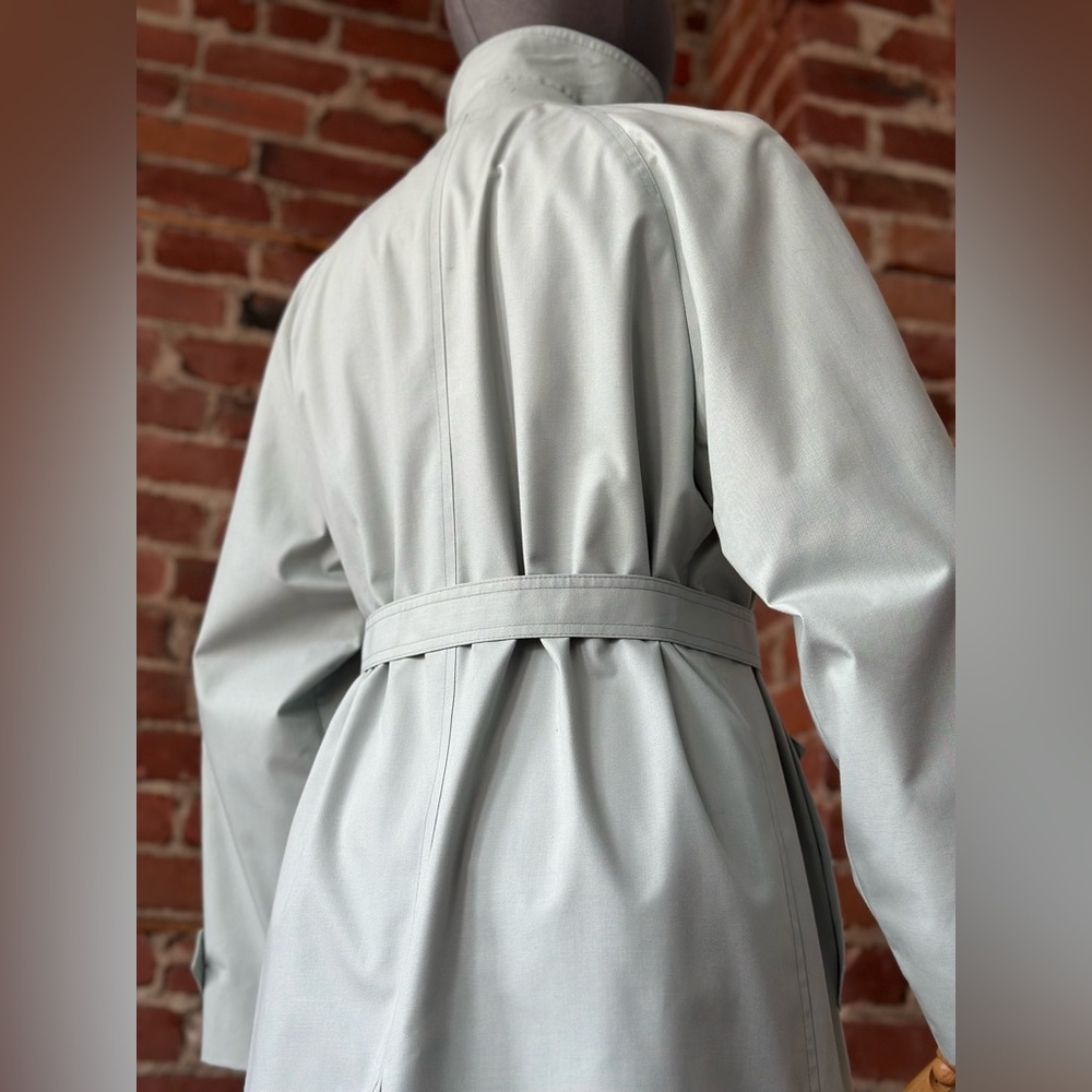 London Fog Belted Trench Coat Mint Sage Rain Coat Classic Vintage - Picture 8 of 17